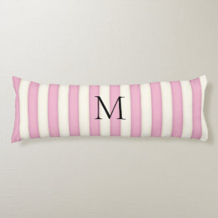 Pink & Antique White Stripes Monogrammed Body Cushion