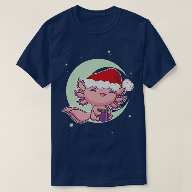 Pink Aolotl Pet White Christmas Eve Meican Salaman T-Shirt (Design Front)