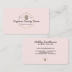 Pink Apiarist Logo Gold Bumble Bee Honeycomb Business Card