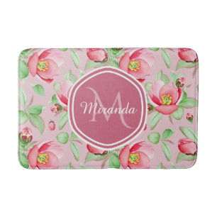Pink Apple Blossom Monogram Bath Mat