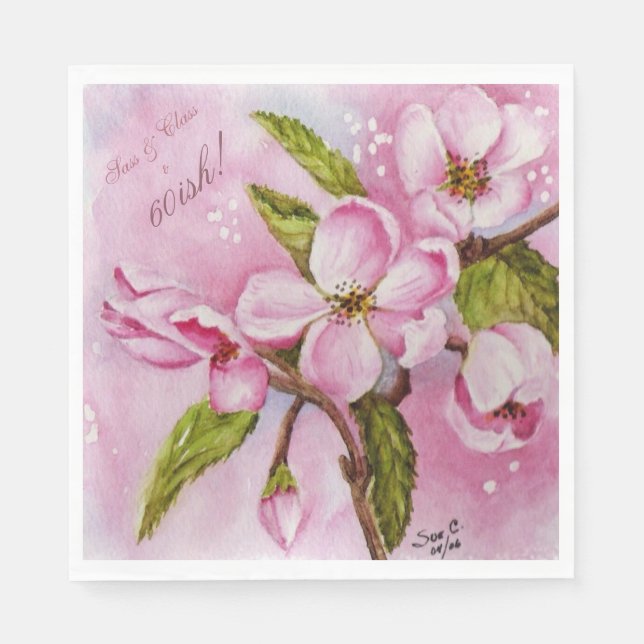 PINK APPLE BLOSSOMS FLOWER MONOGRAMMED NAPKIN (Front)