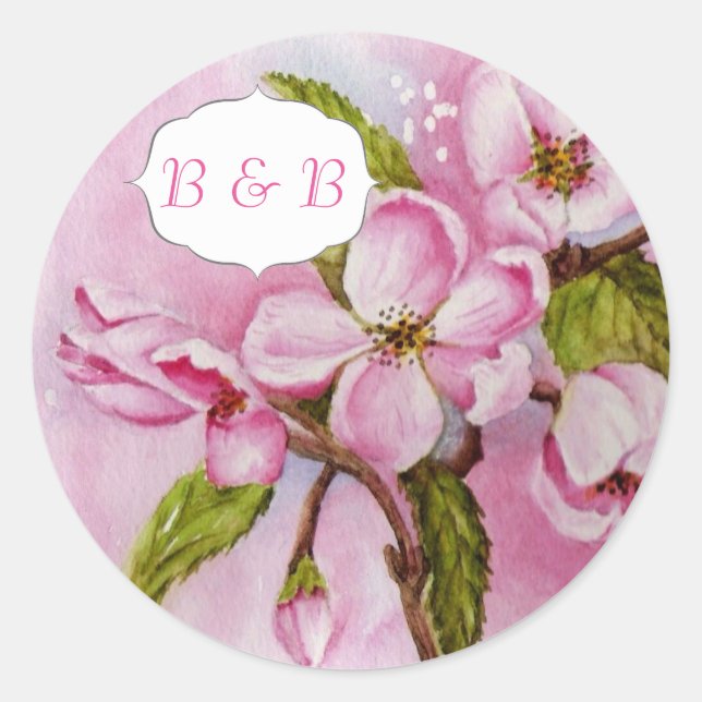 PINK APPLE BLOSSOMS WATERCOLOR FLOWER STICKERS (Front)