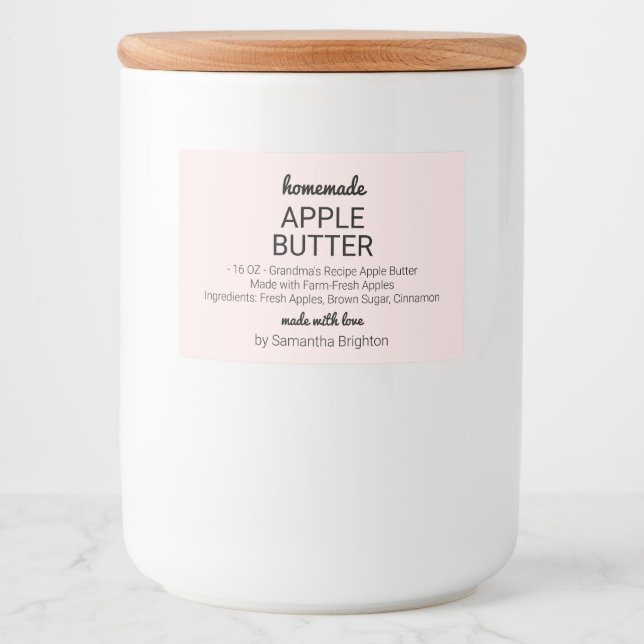 Pink Apple Butter Kitchen Pantry Food Jar Label (Front)