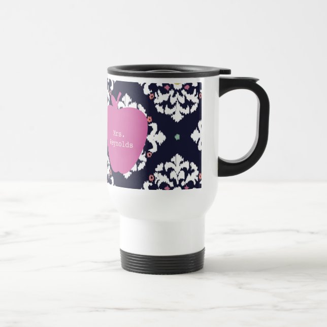 Pink Apple & Ikat Teacher Travel Mug (Right)