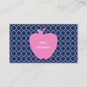 Pink Apple Navy Quatrefoil Business Card
