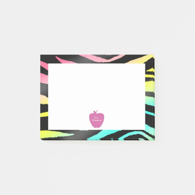 Pink Apple Neon Zebra Teacher Post-it® Notes (Front)