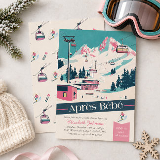 Pink Après Bébé Retro Ski Baby Shower Invitation