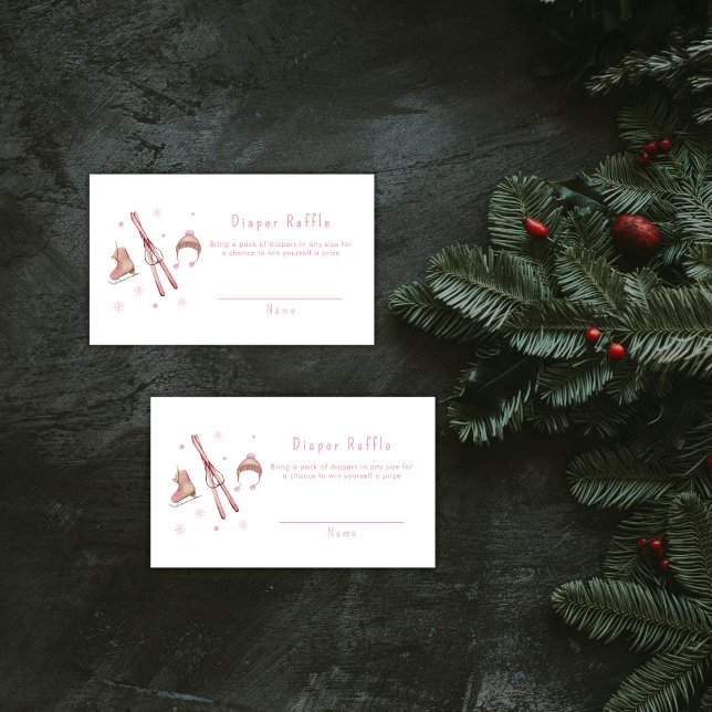 Pink Après Bébé Ski Diaper Raffle Baby Shower  Enclosure Card (Pink Après Bébé Ski Diaper Raffle Baby Shower Enclosure Card)