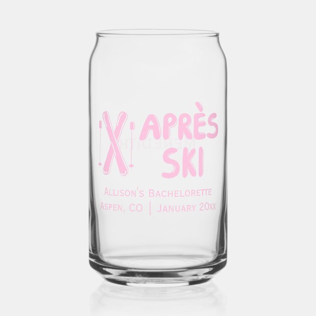 Pink Apres Ski Winter Bachelorette Party Favour Can Glass (Front)