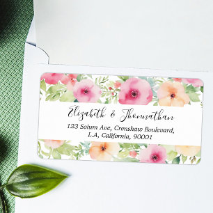 Pink Apricot Watercolor Floral Stylish Script Name Label