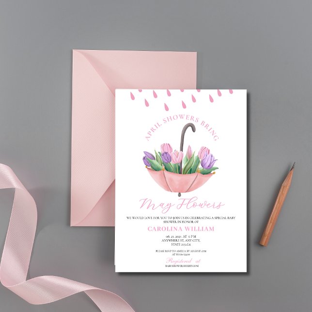 Pink April Showers Bring May Flowers Baby Shower Invitation (Creator Uploaded)