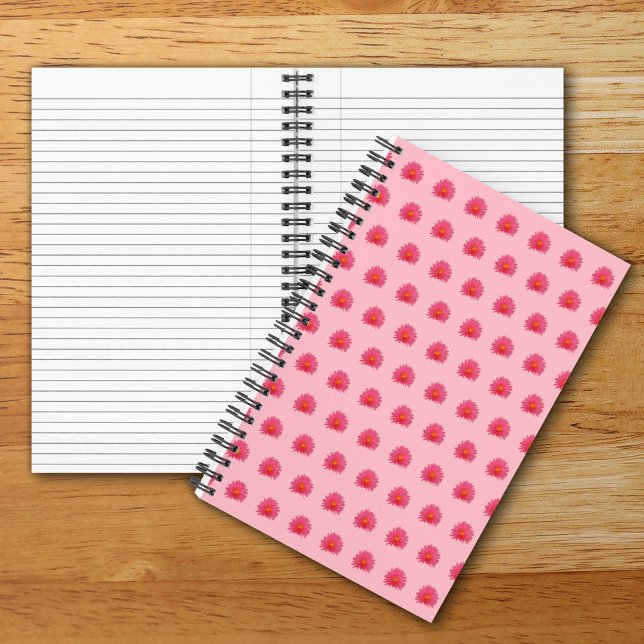Pink Aptenia Flower Seamless Pattern on Notebook (Pink Aptenia flower seamless pattern on spiral notebook)