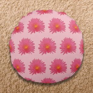 Pink Aptenia Flower Seamless Pattern on Round Cushion