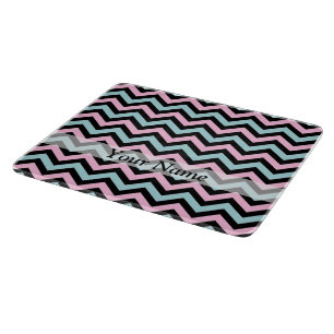 Pink aqua and black chevron cutting board