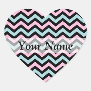 Pink aqua and black chevron heart sticker