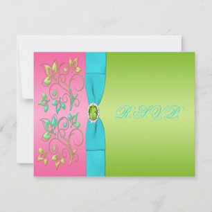 Pink, Aqua, and Lime Floral Reply Card