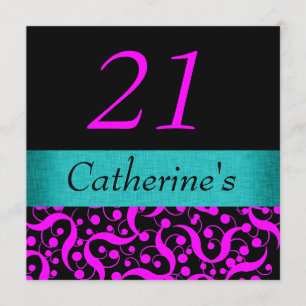 Pink aqua black elegant any age celebration invitation