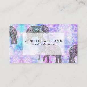 Pink Aqua Black Elephant Bright Tribal Business Card