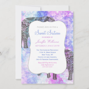 Pink Aqua Black Elephant Bright Tribal             Invitation