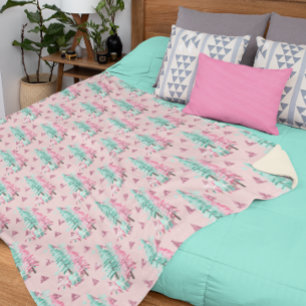 Pink Aqua Blue Colourful Christmas Gingerbread Tre Fleece Blanket