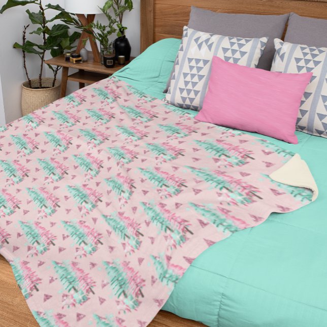 Pink Aqua Blue Colourful Christmas Gingerbread Tre Fleece Blanket (Creator Uploaded)