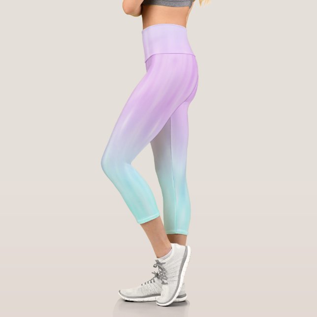 Pink Aqua Blue Pastel Gradient Ombre Girly Chic Capri Leggings (Left)