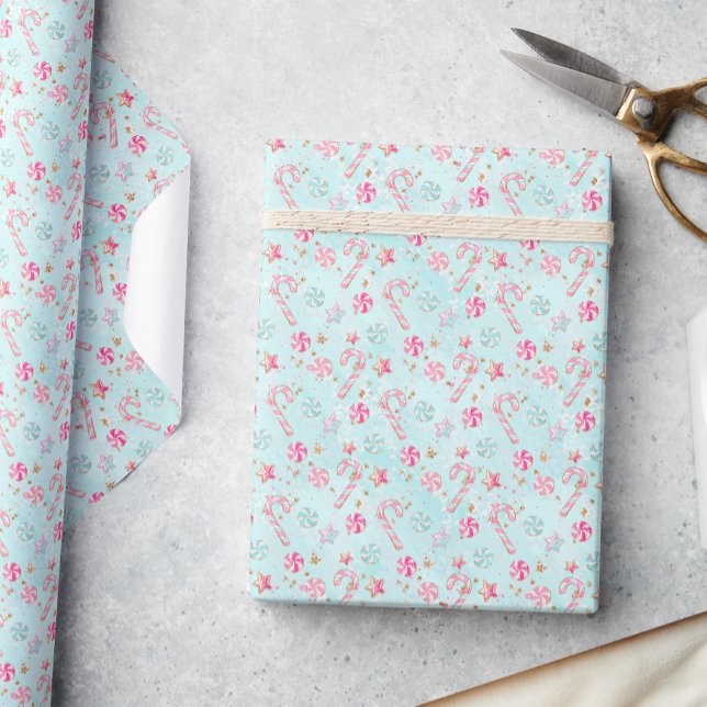 Pink & Aqua Candy Canes Christmas Wrapping Paper (Creator Uploaded)