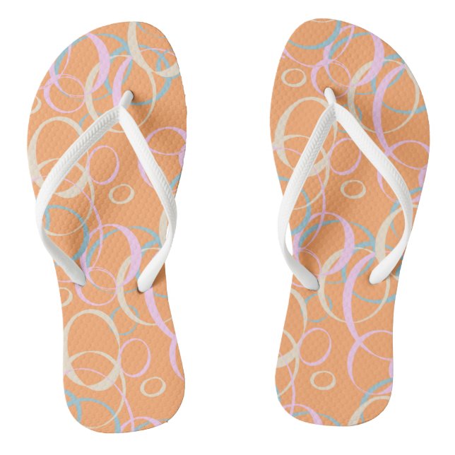 Pink Aqua Cream Pastel Bubbles on Orange Thongs (Footbed)