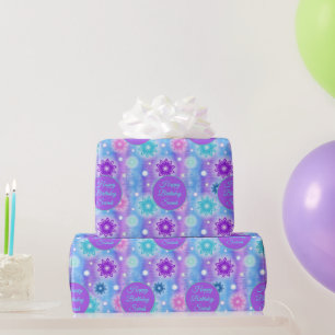 Pink Aqua Floral Abstract Pattern Personalise Name Wrapping Paper