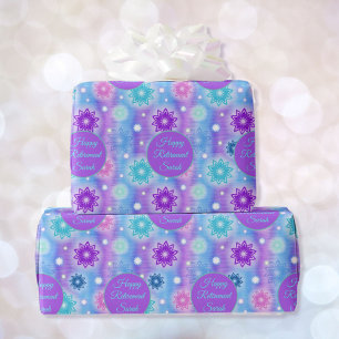 Pink Aqua Floral Happy Retirement Personalise Name Wrapping Paper