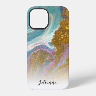 Pink Aqua Gold Glitter Marble Personalised Case