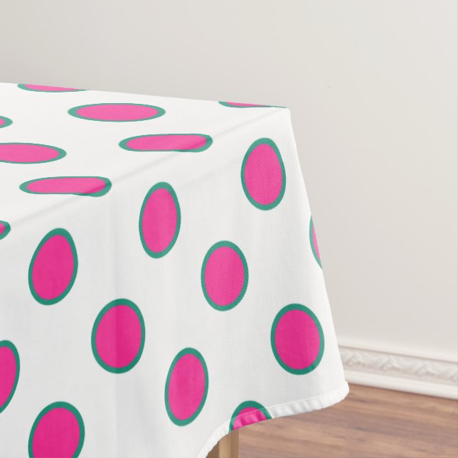 Pink & aqua green circle dot tablecloth (In Situ)