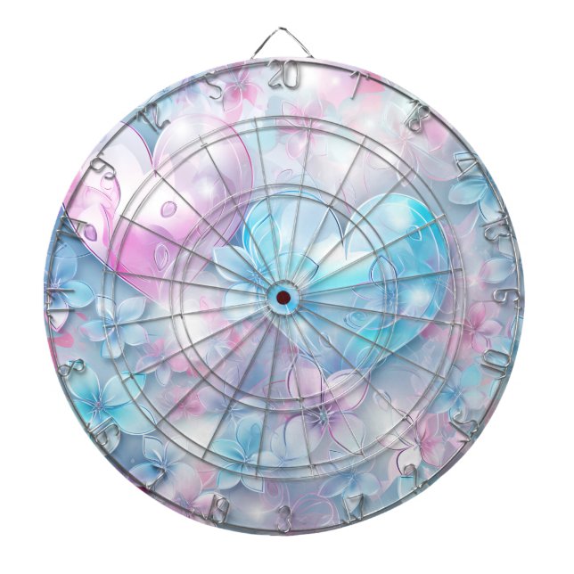 Pink Aqua Hearts and Flowers Dartboard (Front)
