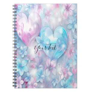 Pink Aqua Hearts and Flowers Notebook