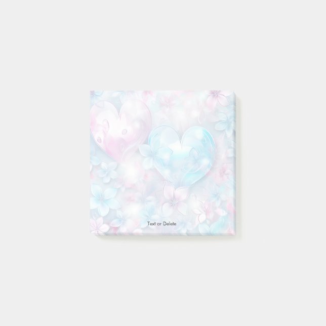 Pink Aqua Hearts and Flowers Post it Notes (Front)