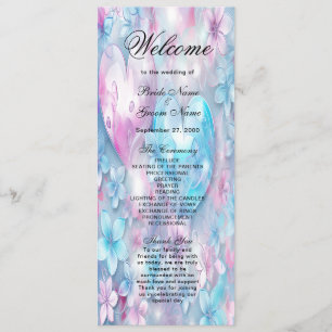 Pink Aqua Hearts and Flowers Wedding Program