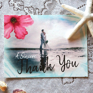 Pink Aqua Hibiscus Flower Thank You Card