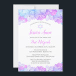 Pink Aqua Hydrangea Floral Watercolor Bat Mitzvah Invitation<br><div class="desc">Shades of pink, lavender and aqua blue hydrangea flowers and a Star of David decorate this elegant watercolor bat mitzvah invitation. This design features a floral border at the top and bottom. Your celebration details may be personalised in a modern script typography in pink and grey. The back of the...</div>