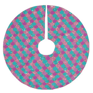 Pink Aqua Mint Mermaid Glitz Brushed Polyester Tree Skirt