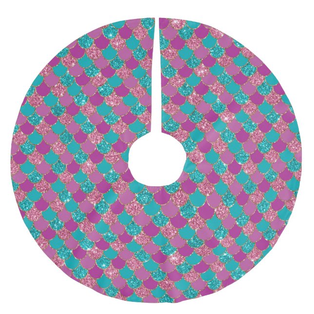 Pink Aqua Mint Mermaid Glitz Brushed Polyester Tree Skirt (Front)