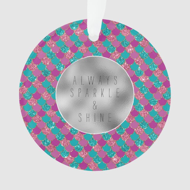 Pink Aqua Mint Mermaid Glitz Ornament (Front)
