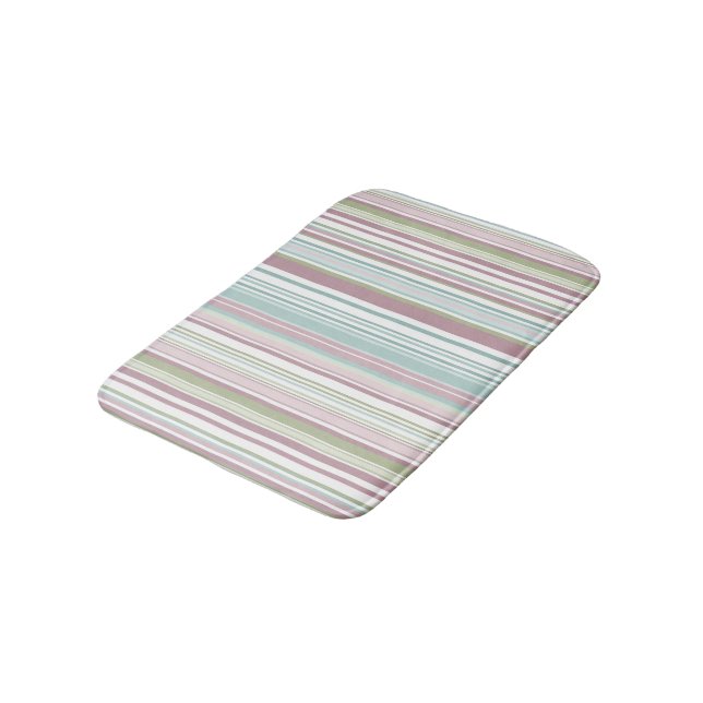 Pink, Aqua, mint, spring rain and mauve stripes Bath Mat (Angled)