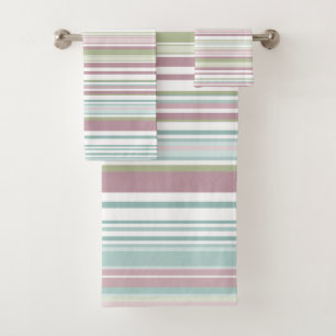 Pink, Aqua, mint, spring rain and mauve stripes Bath Towel Set