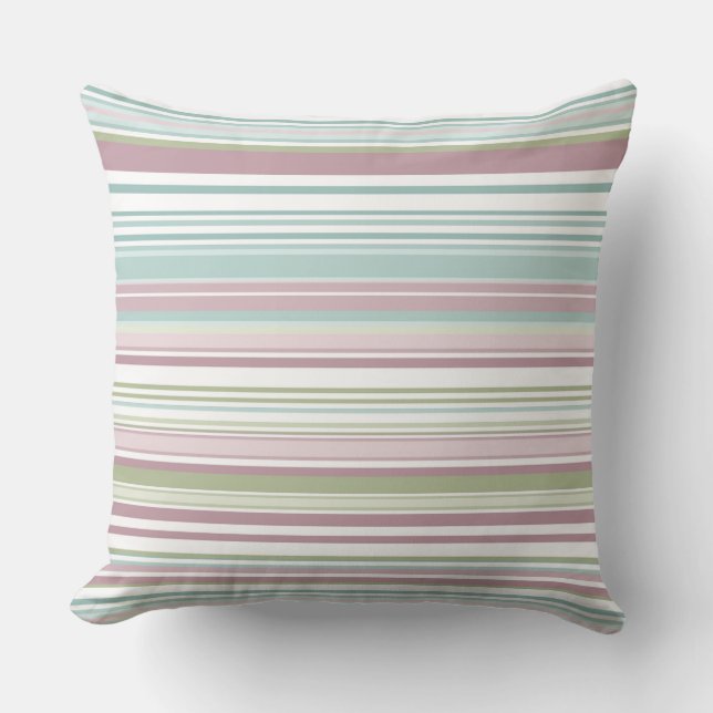 Pink, Aqua, mint, spring rain and mauve stripes Cushion (Front)