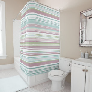 Pink, Aqua, mint, spring rain and mauve stripes Shower Curtain