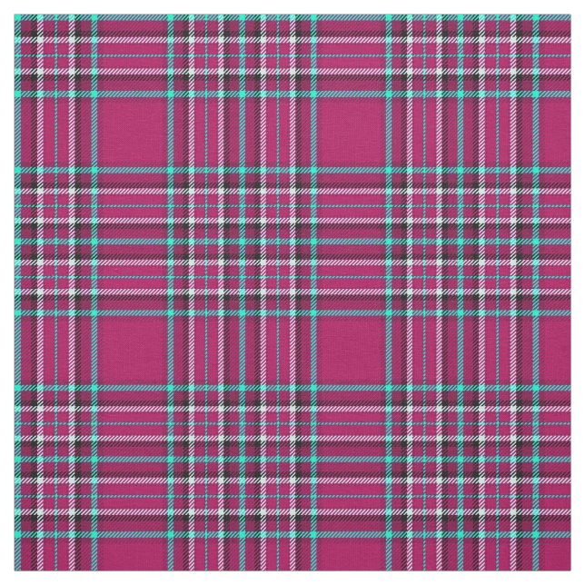 Pink & Aqua plaid, with white/black stripe Fabric (Swatch)