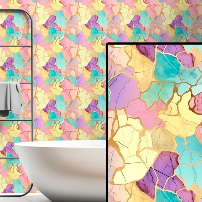 Pink Aqua Purple & Gold Marbled  Wallpaper (Creator Uploaded)