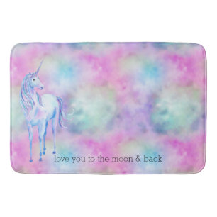 Pink Aqua Purple White Unicorn Sparkle     Bath Mat