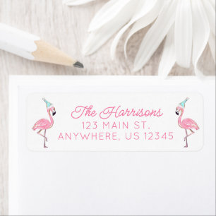Pink & Aqua Santa Flamingo Christmas Address Return Address Label