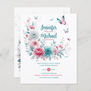 Pink Aqua Silver Floral Boho Spring Summer Wedding